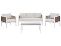 Wyld And Coco 5-Seater L-Shaped Outdoor Sofa Set - White Cushions, Brown Aluminium Frame, Tempered Glass Coffee Table - thumbnail 3