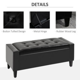 Wyld Haus Sabata Faux Leather Black Storage Ottoman Bench With Lift-Up Diamond Tufted Lid, 92Cm - thumbnail 6