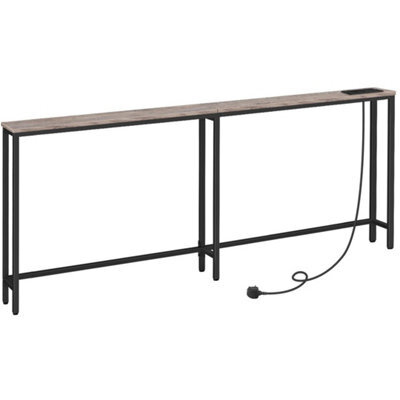 Console Table W/charging Station Behind Sofa Couch Table 200 X 15 X 80 Cm Grey - image 1