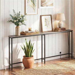 Console Table W/charging Station Behind Sofa Couch Table 200 X 15 X 80 Cm Grey - thumbnail 4
