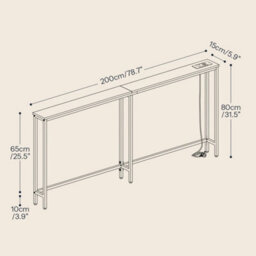 Console Table W/charging Station Behind Sofa Couch Table 200 X 15 X 80 Cm Grey - thumbnail 2
