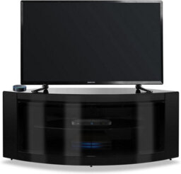 "Homeology Pangea Gloss Black Curved Tru-Corner Beam-Thru Doors Up To 50"" Tv Cabinet" - thumbnail 1