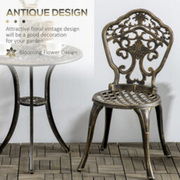 Outsunny 3 Pcs Cast Aluminium Bistro Set W/ Parasol Hole For Balcony, Brown - thumbnail 4