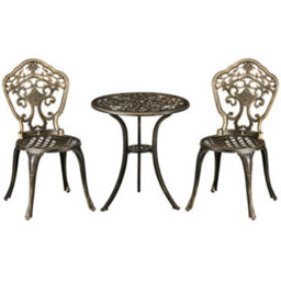 Outsunny 3 Pcs Cast Aluminium Bistro Set W/ Parasol Hole For Balcony, Brown - thumbnail 2