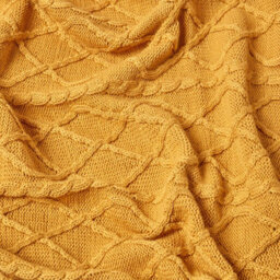 Homescapes Mustard Diamond Cable Knit Cotton Throw, 150 X 200 Cm - thumbnail 3