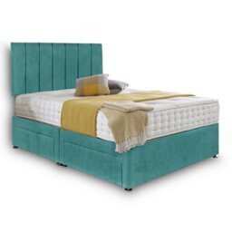 Dining Tables Oslo Matching Headboard Divan Set, 2 Drawer On Same Side With Sprung 1500 Comfort Mattress - Plush Velvet Duck Egg - King - thumbnail 4