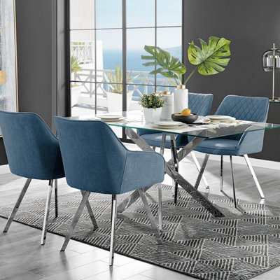 Furniturebox Uk Leonardo 4 Table And 4 Blue Falun Silver Leg Chairs - image 1