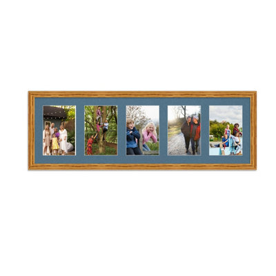 AK Frames 26X8 Oak Classic Multi Photo Frame With Pompadour Mount - Holds 5 Apertures (5X) 6X4 Photos - image 1