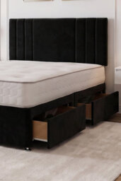 "Knight Sleep Sarah Black Plush Bed Set With Mattress, 2 Drawers Same Side & 24""headboard, 4Ft6 - Double" - thumbnail 2