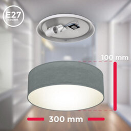 B.k.licht Bulb Socket E27 Grey Fabric Shade Ceiling Lamp (Dia)30Cm - thumbnail 6