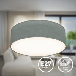 B.k.licht Bulb Socket E27 Grey Fabric Shade Ceiling Lamp (Dia)30Cm - thumbnail 7