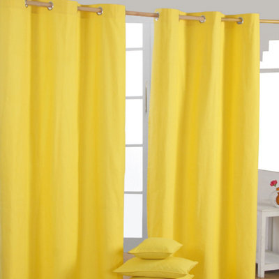 Homescapes Plain Yellow Cotton Eyelet Curtains 137 X 182 Cm - image 1