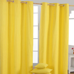 Homescapes Plain Yellow Cotton Eyelet Curtains 137 X 182 Cm - thumbnail 1