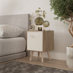 Urbn-Living Urbnliving 51Cm Oak Wooden Cube Storage Bookcase Cream Inserts Scandinavian Pine Legs - thumbnail 1
