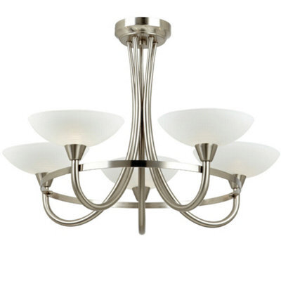 Semi Flush Ceiling Light Satin Chrome & White 5 Bulb Hanging Pendant Lamp Shade - image 1