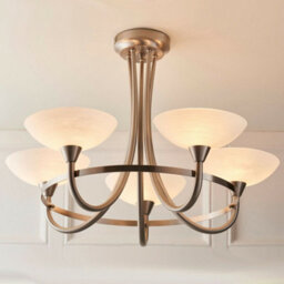 Semi Flush Ceiling Light Satin Chrome & White 5 Bulb Hanging Pendant Lamp Shade - thumbnail 4