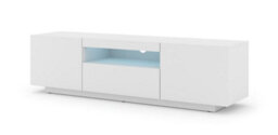 Arte Aura Modern Tv Cabinet 150Cm In White Matt With Blue Led Lighting - W1500mm X H36-420mm X D370mm - thumbnail 2