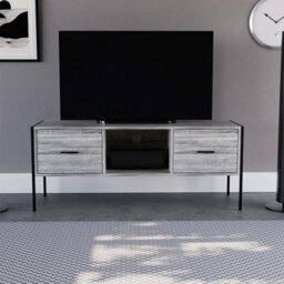 Industrial Tv Stand Cabinet Unit Modern 2 Drawer Entertainment Sideboard Unit Grey - thumbnail 2