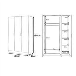 Reflect 3 Door Plain Wardrobe, 5 Drawer Chest, 2 Drawer Bedside & Desk - Black Gloss & Walnut - Modern Bedroom Furniture Set - thumbnail 7