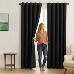 Oxford Homeware Plain Black 230Gsm Blackout Curtain Thermal Insulated Eyelet For Living Room Curtain Pair (W)228Cm X (L)228Cm - thumbnail 8