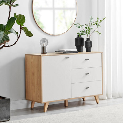 Furniturebox Uk Bisset Off-White & Wood Effect Medium Storage Sideboard - image 1