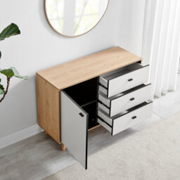 Furniturebox Uk Bisset Off-White & Wood Effect Medium Storage Sideboard - thumbnail 3
