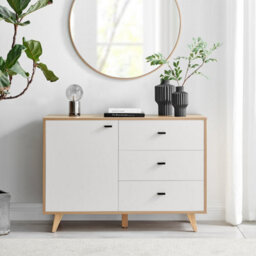 Furniturebox Uk Bisset Off-White & Wood Effect Medium Storage Sideboard - thumbnail 2