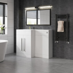 Sundaze Gloss White Bathroom Combined Furniture 1100mm L Shape Vanity Unit Left Handed With Basin Sink