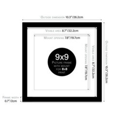 "9X9"" Black Picture Frame - 9X9"" Square Frame With 8X8"" Mount For 9X9""/8X8"" Pictures Art Deco Style Room Decor, 1 Pack" - thumbnail 2