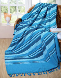 Ehc Soft & Lightweight Indian Kerala Pattern Striped Cotton King Size Throw, Teal - 220 X 250 Cm - thumbnail 4