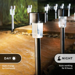 Gainsborough Set Of 12 Solar Stake Lights, Stainless Steel Garden Path Lights With Warm White Led - thumbnail 4