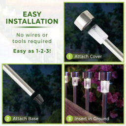 Gainsborough Set Of 12 Solar Stake Lights, Stainless Steel Garden Path Lights With Warm White Led - thumbnail 2