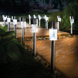 Gainsborough Set Of 12 Solar Stake Lights, Stainless Steel Garden Path Lights With Warm White Led