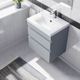 Nes Home Wall Hung Matte Grey 500mm Pvc 2 Drawers Vanity Unit & Basin Sink - thumbnail 4
