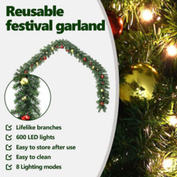Vidaxl Christmas Garland With 600 Leds 2 Pcs Green Pvc - thumbnail 8