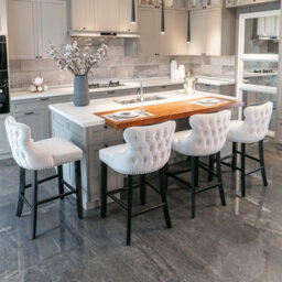 HomeTouch Set Of 4 Beige Velvet Upholstered Bar Stools With Wood Legs - thumbnail 3