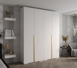 Arte Elegant Inova I Hinged Door Wardrobe H2370mm W2000mm D470mm - Versatile White Finish With Gold Vertical Metal Handles - thumbnail 2