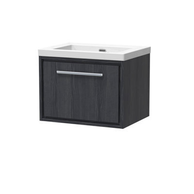 Hudson Reed Wall Hung 1-Drawer Vanity, In-Frame Design, Graphite Grey Woodgrain, Fireclay, 613X462X476mm - image 1