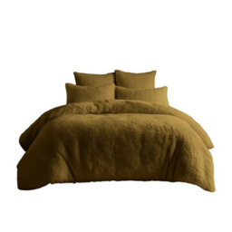 Teddy Bear Fleece Soft Cosy Duvet Cover + Pillow Case Set Yellow - thumbnail 2