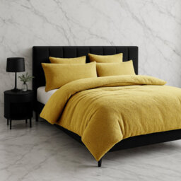 Teddy Bear Fleece Soft Cosy Duvet Cover + Pillow Case Set Yellow - thumbnail 1