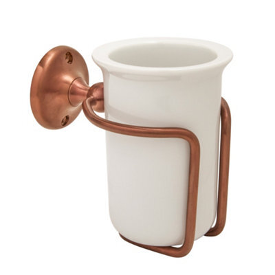 Homestylestore Wall Mounted Ceramic Toothbrush Tumbler And Brushed Copper Holder - image 1