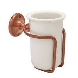 Homestylestore Wall Mounted Ceramic Toothbrush Tumbler And Brushed Copper Holder