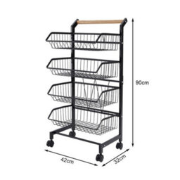 90 Cm Utility Detachable Baskets Cart Home Storage Kitchen Trolley Shelf Rack Bedroom - thumbnail 2