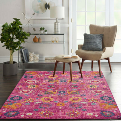 Fuchsia Floral Luxurious Traditional Abstract Rug For Dining Room-114Cm X 175Cm - image 1