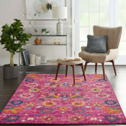 Fuchsia Floral Luxurious Traditional Abstract Rug For Dining Room-114Cm X 175Cm