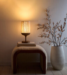 K Living Carrick Wood Printed Metal Table With Natural Cotton Lamp Shade - thumbnail 3