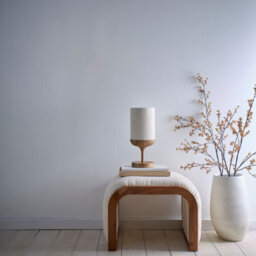 K Living Carrick Wood Printed Metal Table With Natural Cotton Lamp Shade - thumbnail 1