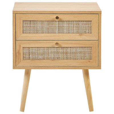 Beliani Bedsie Two Drawer Bedside Table In Light Brown Manufactured Wood With Rattan Fronts, Compact Boho Style - image 1