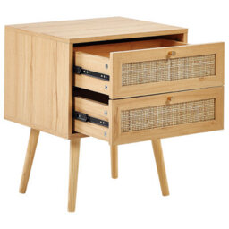 Beliani Bedsie Two Drawer Bedside Table In Light Brown Manufactured Wood With Rattan Fronts, Compact Boho Style - thumbnail 5