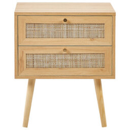 Beliani Bedsie Two Drawer Bedside Table In Light Brown Manufactured Wood With Rattan Fronts, Compact Boho Style - thumbnail 1